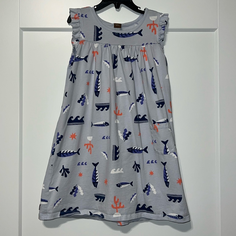 Tea Collection Mighty Mini 🐟 🌊 Ocean Life Cotton Dress Girls Size 8 EUC